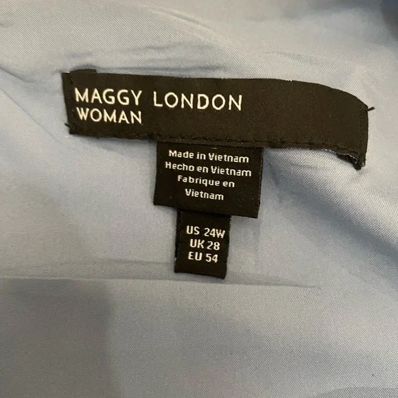 Sky Blue Pleated Faux Wrap Dress Maggie London Size 24-W - Picture 10 of 10